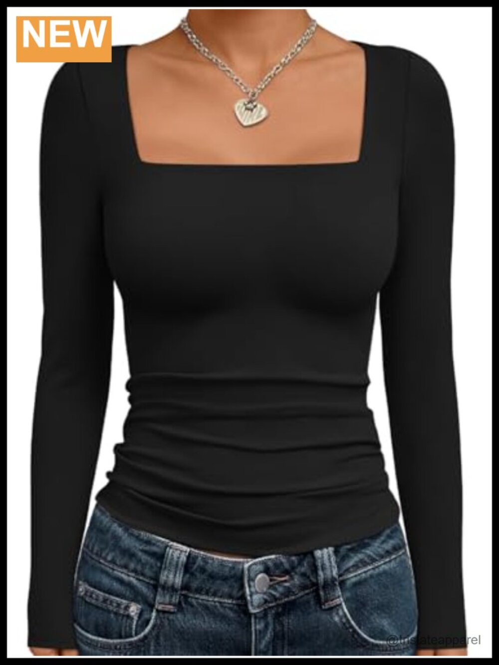 Square Neck Cropped Long Sleeve Top Slim Fit Y2K Going Out Shirt